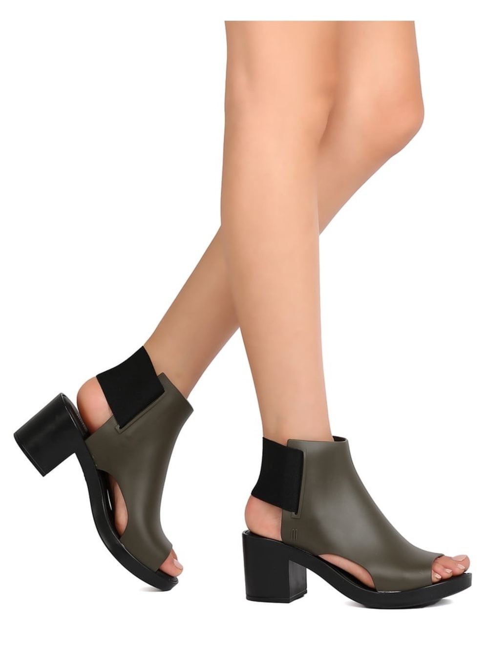 Melissa Elastic Dance Ankle Booties Size 8 olive green and black